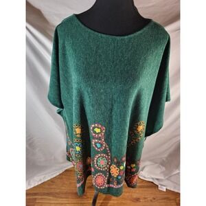 Do Everything in Love Shawl Top One Size Anthropologie Floral Boho Poncho Green